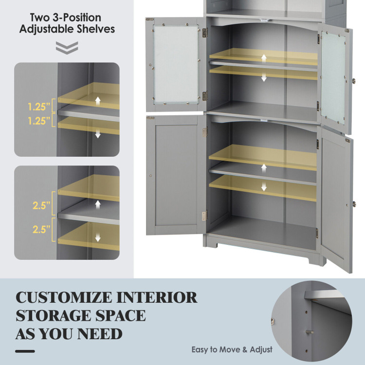 6-Tier Freestanding Bathroom Cabinet with 2 Open Compartments and Adjustable Shelves-GrayCostway Gallery View 10 of 10