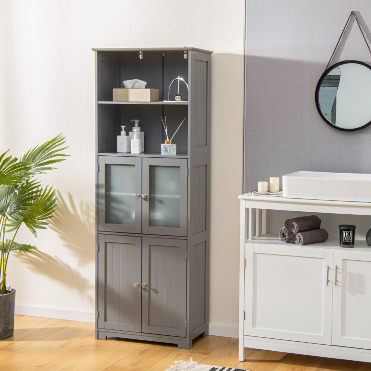 6-Tier Freestanding Bathroom Cabinet with 2 Open Compartments and Adjustable Shelves-GrayCostway Gallery View 2 of 10