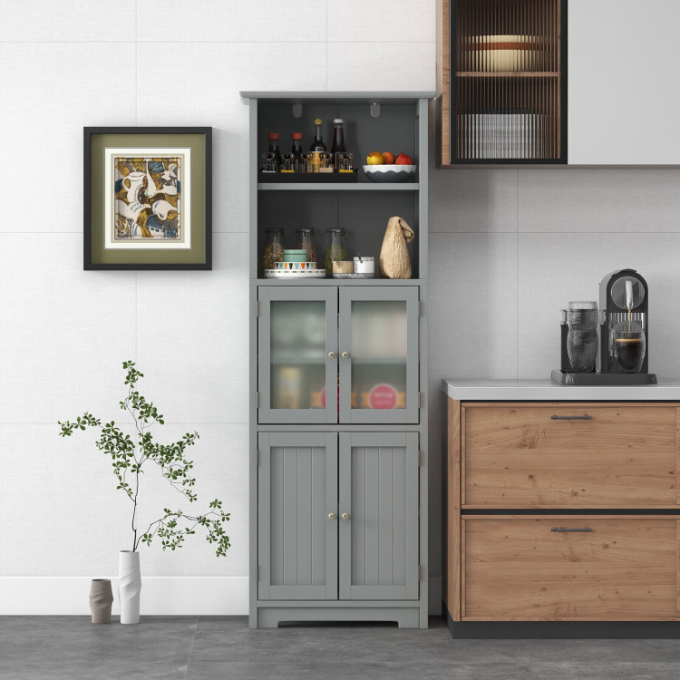 6-Tier Freestanding Bathroom Cabinet with 2 Open Compartments and Adjustable Shelves-GrayCostway Gallery View 7 of 10