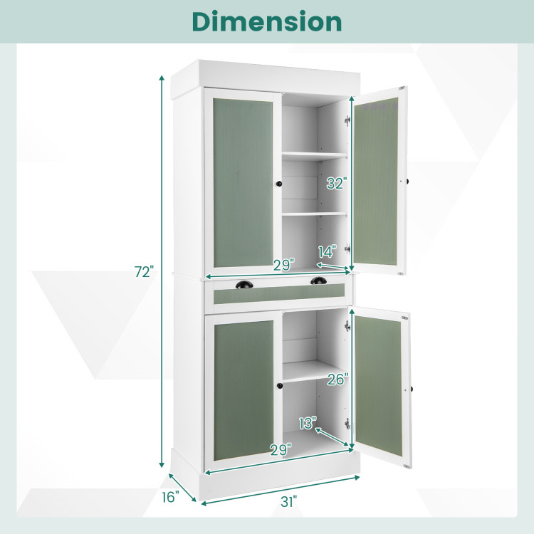 72 Inch Freestanding Kitchen Pantry Cabinet 4 Doors Storage Cupboard  Shelves Drawer - Costway