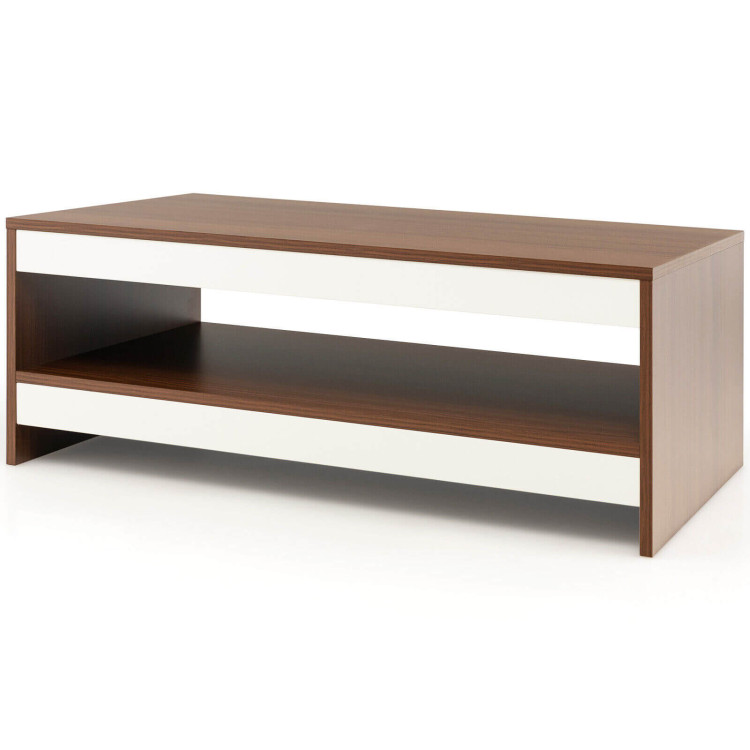 37 Inch 2-Tier Rectangle Wooden Coffee Table with Storage Shelf-WulnatCostway Gallery View 1 of 10