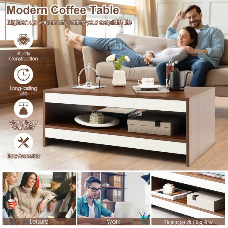 37 Inch 2-Tier Rectangle Wooden Coffee Table with Storage Shelf-WulnatCostway Gallery View 3 of 10