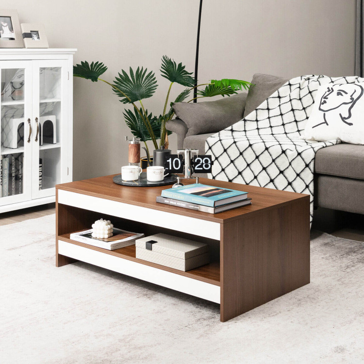 37 Inch 2-Tier Rectangle Wooden Coffee Table with Storage Shelf-WulnatCostway Gallery View 6 of 10