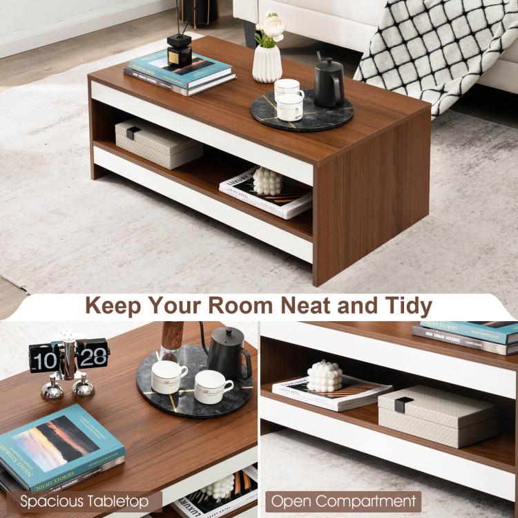 37 Inch 2-Tier Rectangle Wooden Coffee Table with Storage Shelf-WulnatCostway Gallery View 10 of 10