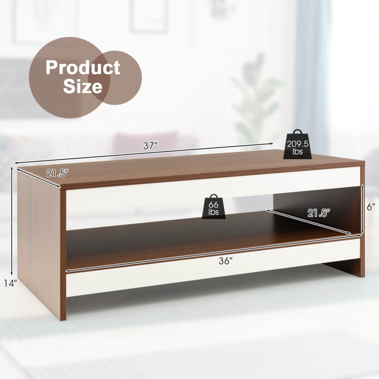 37 Inch 2-Tier Rectangle Wooden Coffee Table with Storage Shelf-WulnatCostway Gallery View 4 of 10