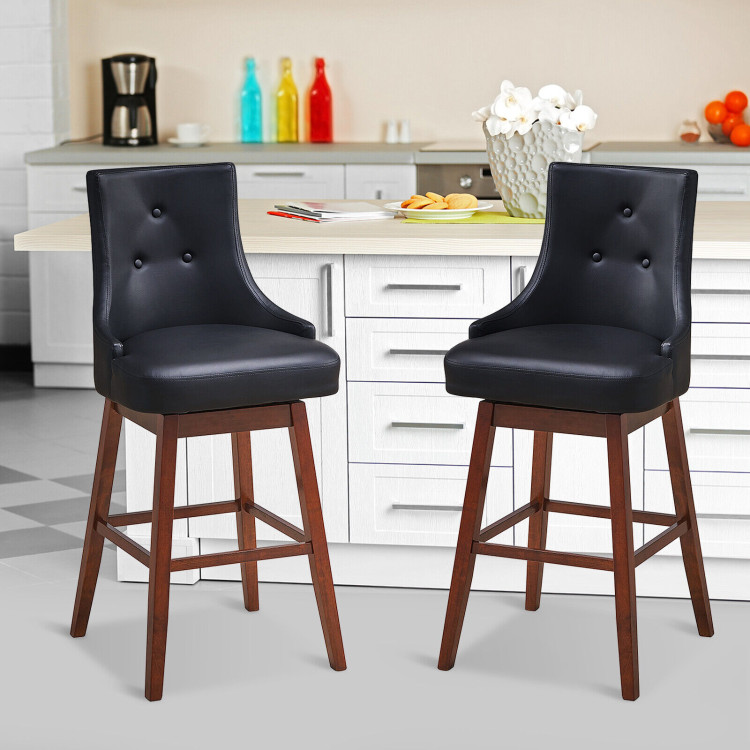 2 Pieces 29 Inch Pub Height Swivel Upholstered Bar Stools with Wood Legs-29 inchesCostway Gallery View 2 of 9
