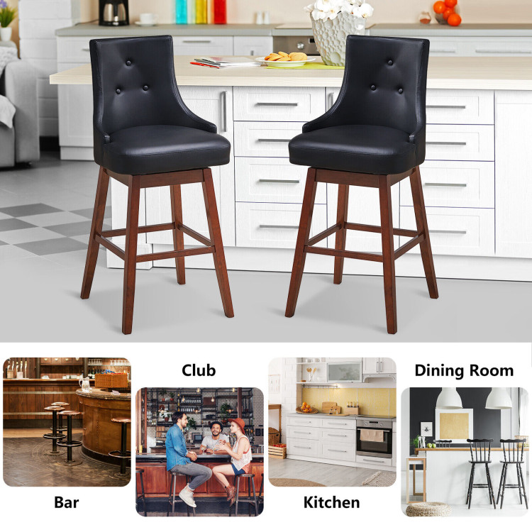 2 Pieces 29 Inch Pub Height Swivel Upholstered Bar Stools with Wood Legs-29 inchesCostway Gallery View 3 of 9
