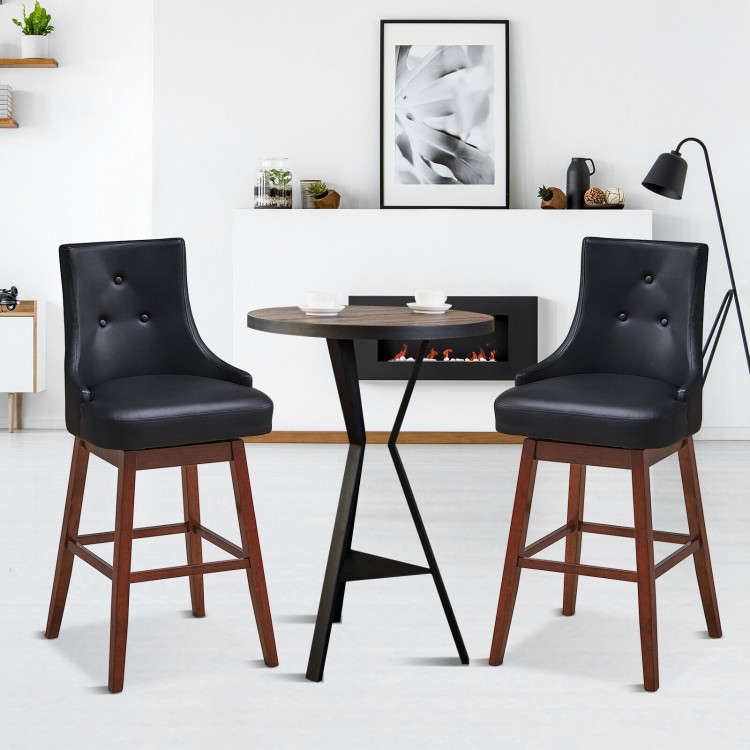 2 Pieces 29 Inch Pub Height Swivel Upholstered Bar Stools with Wood Legs-29 inchesCostway Gallery View 6 of 9