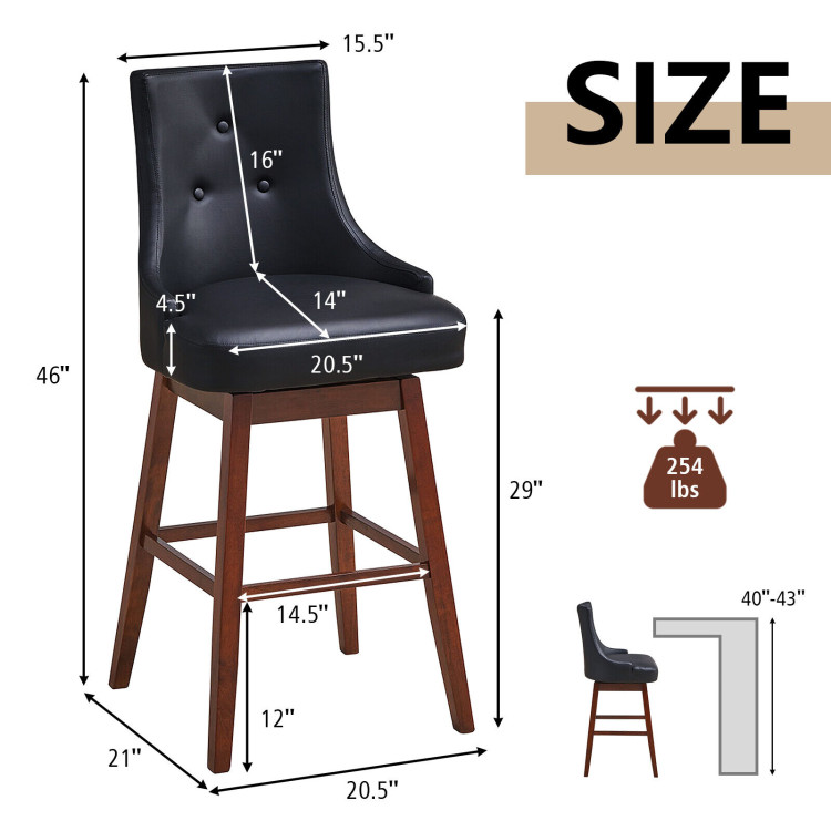 2 Pieces 29 Inch Pub Height Swivel Upholstered Bar Stools with Wood Legs-29 inchesCostway Gallery View 4 of 9