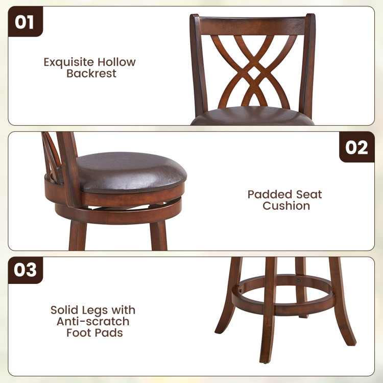 360° Swivel Counter Height Chairs with PU Leather Cushioned Seat and Footrests-26 inchesCostway Gallery View 12 of 12