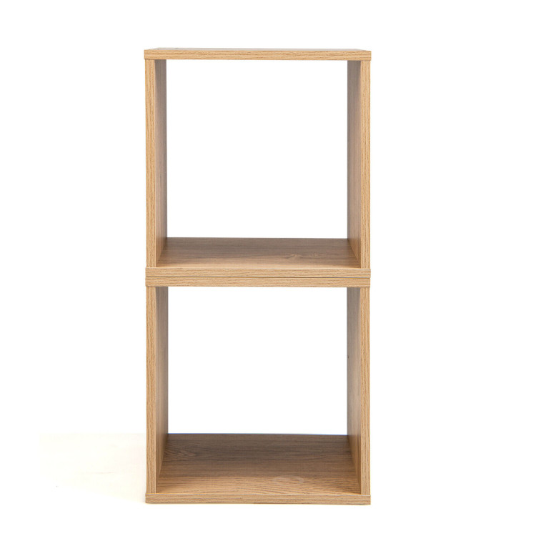 2 Cubes Stackable Bookcase for Living Room and Study-NaturalCostway Gallery View 8 of 12