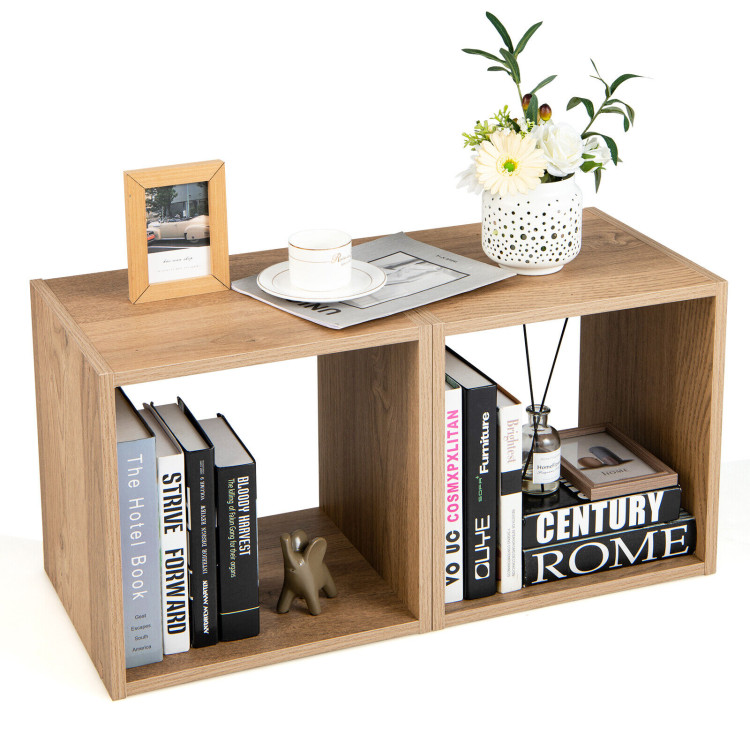 2 Cubes Stackable Bookcase for Living Room and Study-NaturalCostway Gallery View 7 of 12