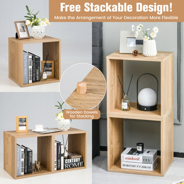 2 Cubes Stackable Bookcase for Living Room and Study-NaturalCostway Gallery View 10 of 12