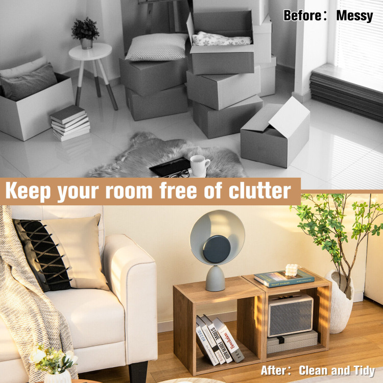 2 Cubes Stackable Bookcase for Living Room and Study-NaturalCostway Gallery View 2 of 12