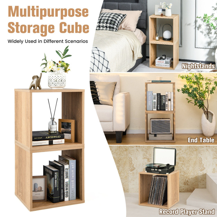 2 Cubes Stackable Bookcase for Living Room and Study-NaturalCostway Gallery View 5 of 12