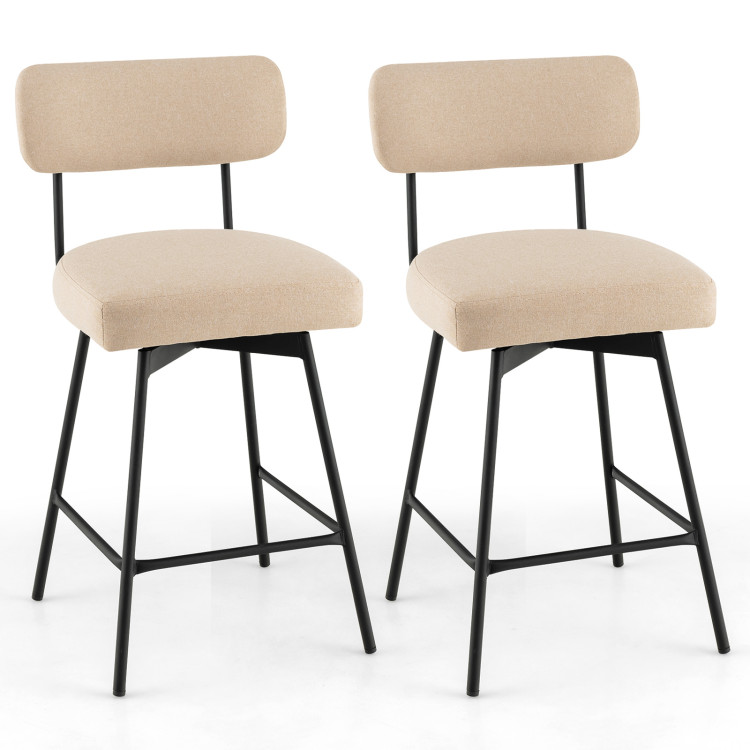 25" 2-Piece Modern Upholstered Bar Stools with Back and Footrests-BeigeCostway Gallery View 1 of 10
