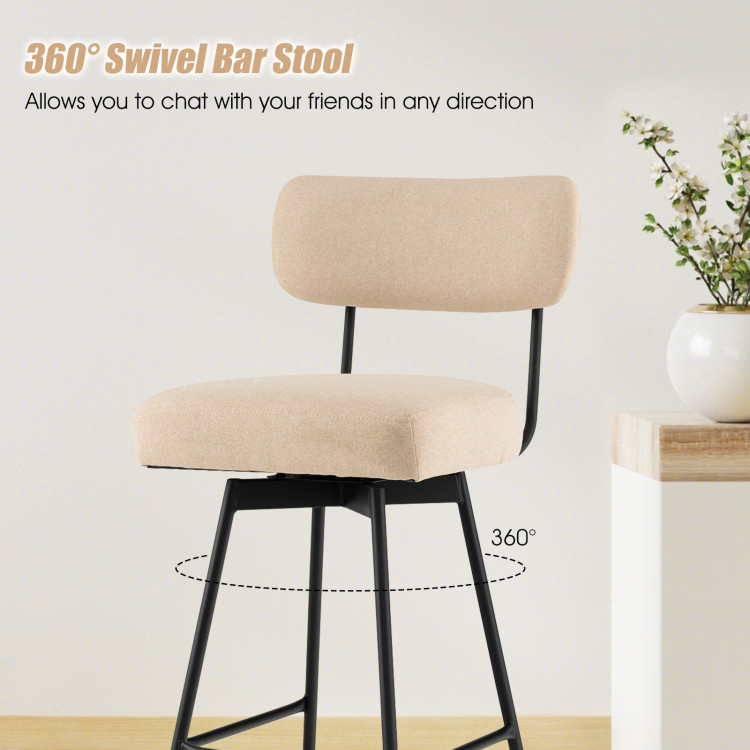 25" 2-Piece Modern Upholstered Bar Stools with Back and Footrests-BeigeCostway Gallery View 3 of 10
