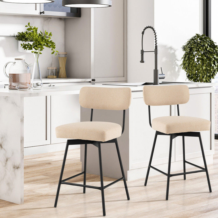 25" 2-Piece Modern Upholstered Bar Stools with Back and Footrests-BeigeCostway Gallery View 7 of 10