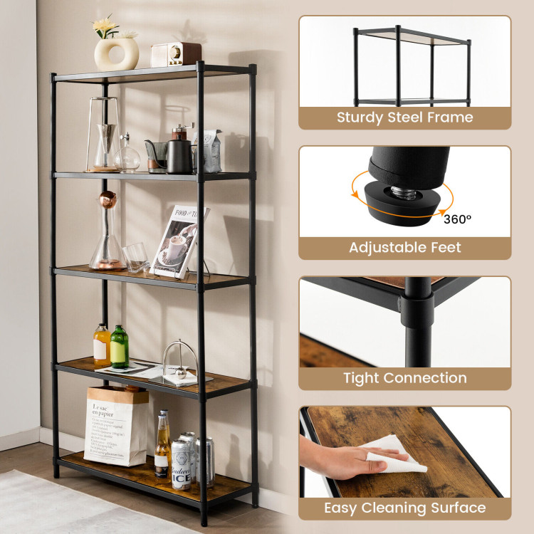 5 Tiers 61 Inch Multi-use Bookshelf with Metal Frame-BlackCostway Gallery View 5 of 10