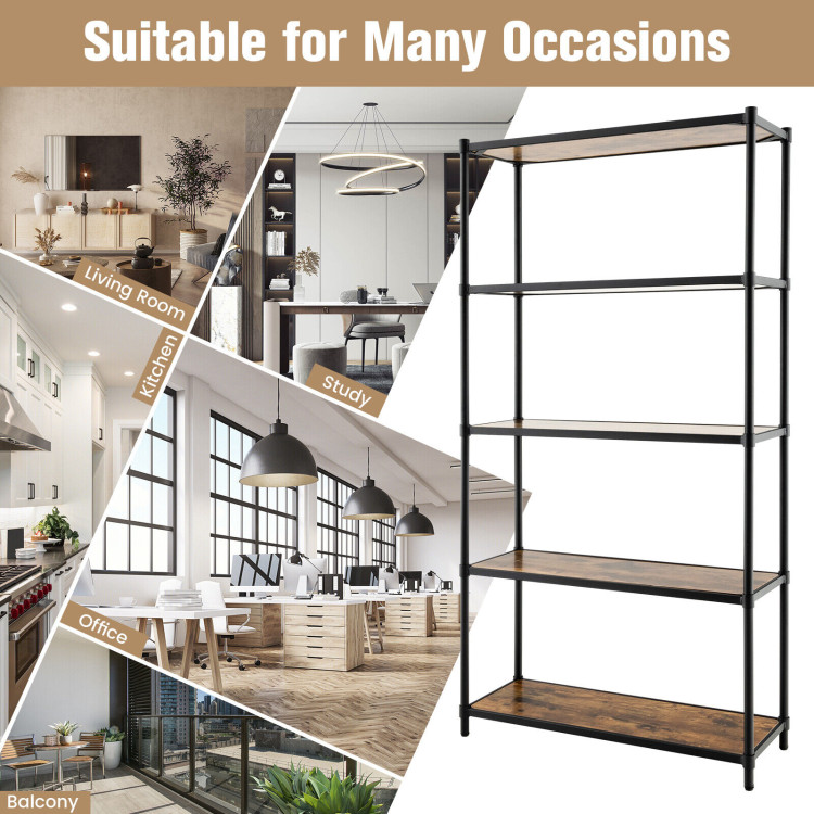 5 Tiers 61 Inch Multi-use Bookshelf with Metal Frame-BlackCostway Gallery View 3 of 10