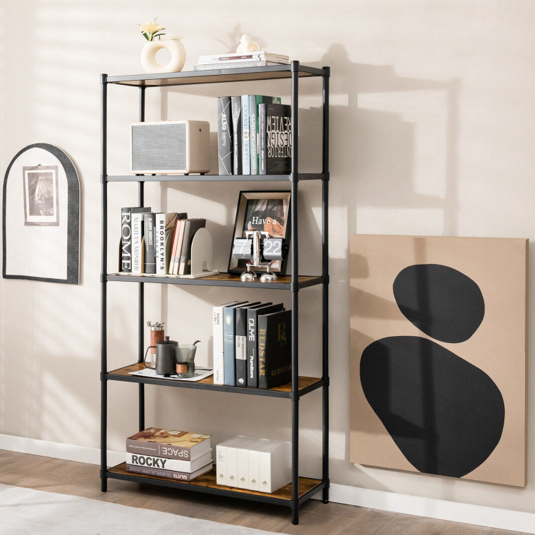 5 Tiers 61 Inch Multi-use Bookshelf with Metal Frame-BlackCostway Gallery View 6 of 10