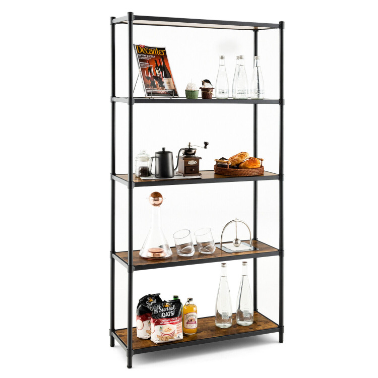 5 Tiers 61 Inch Multi-use Bookshelf with Metal Frame-BlackCostway Gallery View 7 of 10