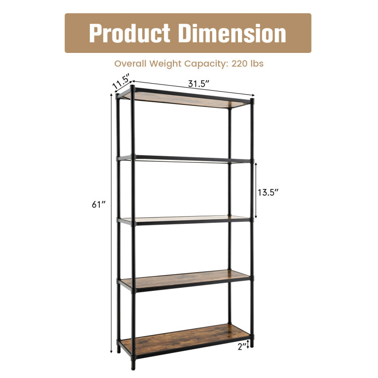 5 Tiers 61 Inch Multi-use Bookshelf with Metal Frame-BlackCostway Gallery View 4 of 10