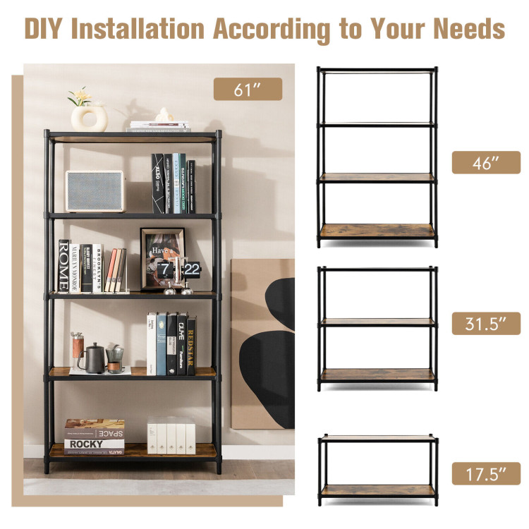 5 Tiers 61 Inch Multi-use Bookshelf with Metal Frame-BlackCostway Gallery View 10 of 10
