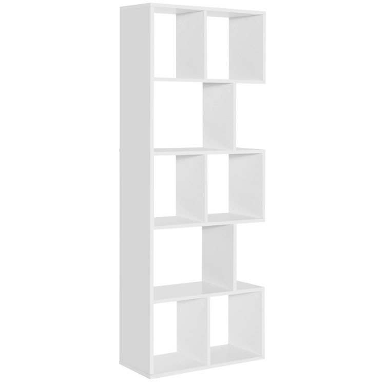 5 Tiers 63 Inch Tall Geometric Wooden Bookshelf with 8 Display Shelves-WhiteCostway Gallery View 1 of 11