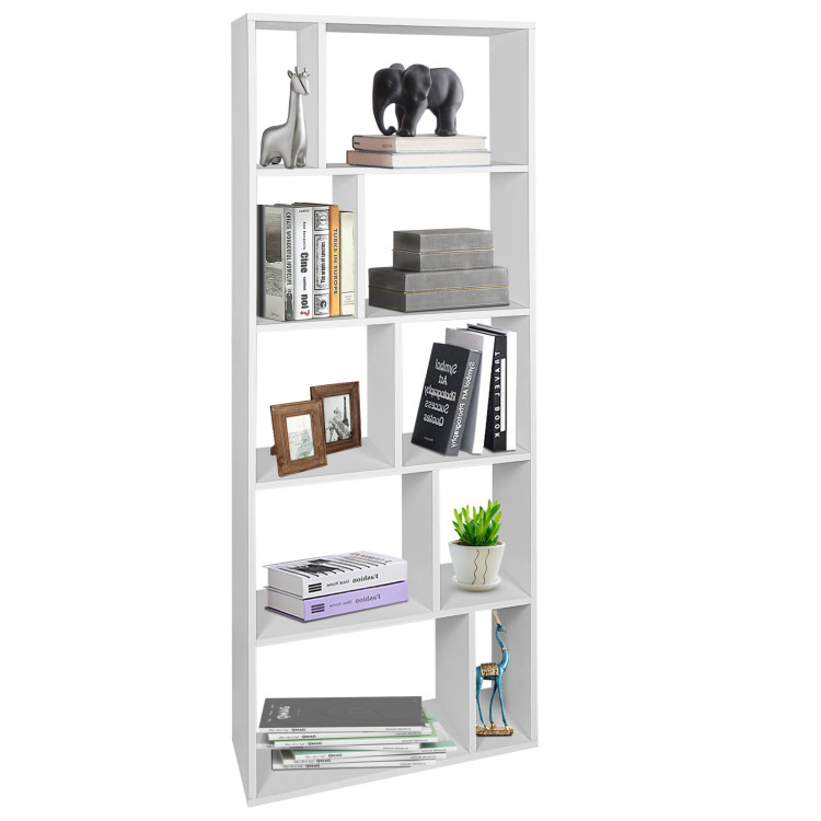 66 Inch Tall 5 Tiers Wood Bookshelf with 10 Open Compartments-WhiteCostway Gallery View 1 of 10
