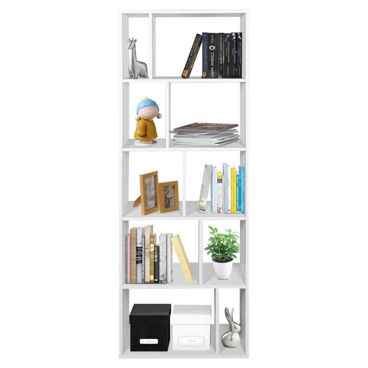 66 Inch Tall 5 Tiers Wood Bookshelf with 10 Open Compartments-WhiteCostway Gallery View 8 of 10