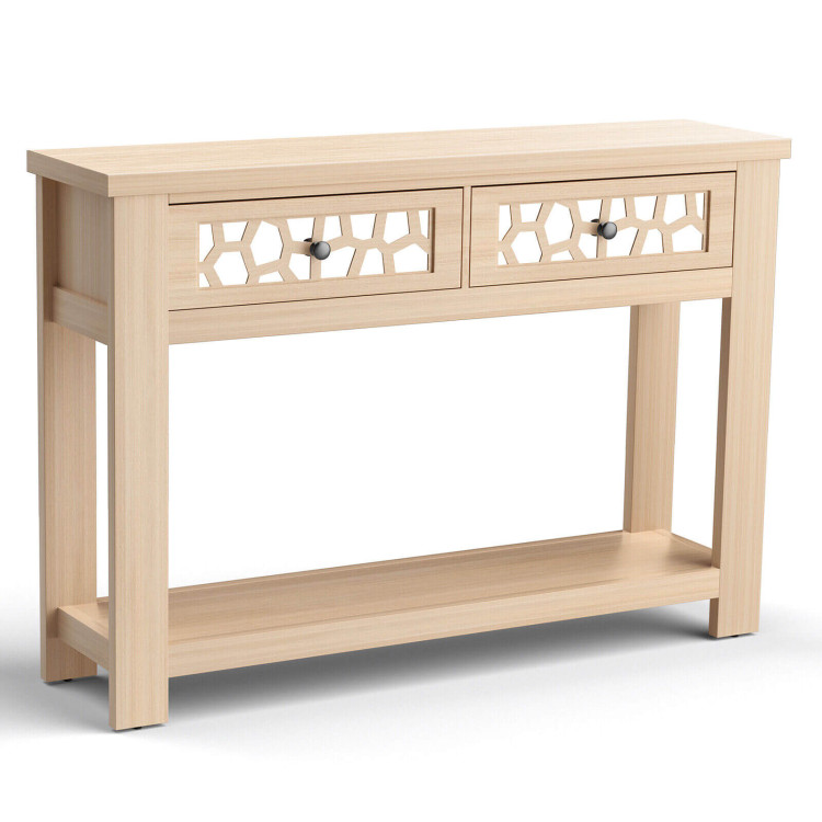 2-Tier Console Table with Drawers and Open Storage Shelf-NaturalCostway Gallery View 1 of 11
