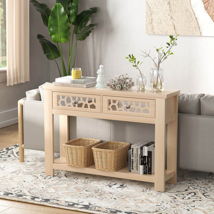 2-Tier Console Table with Drawers and Open Storage Shelf-NaturalCostway Gallery View 6 of 11