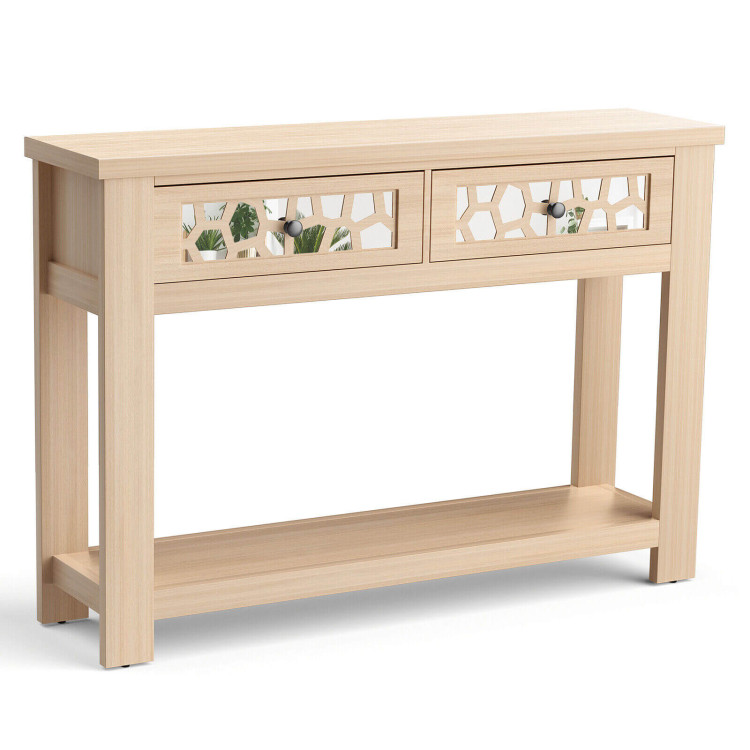 2-Tier Console Table with Drawers and Open Storage Shelf-NaturalCostway Gallery View 8 of 11