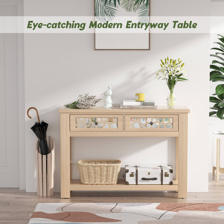2-Tier Console Table with Drawers and Open Storage Shelf-NaturalCostway Gallery View 3 of 11