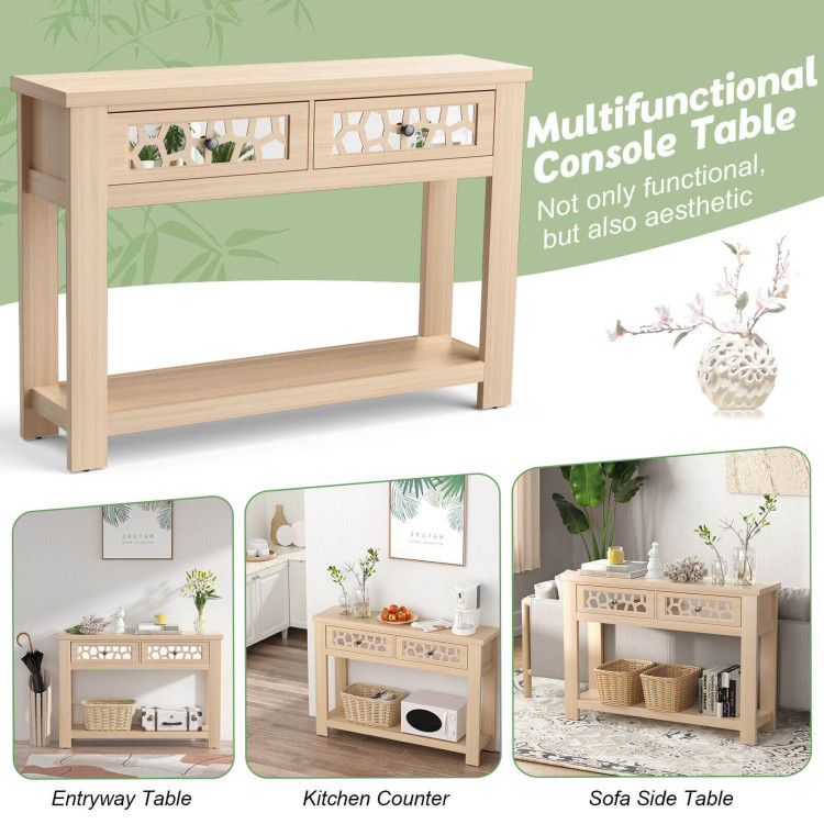 2-Tier Console Table with Drawers and Open Storage Shelf-NaturalCostway Gallery View 5 of 11