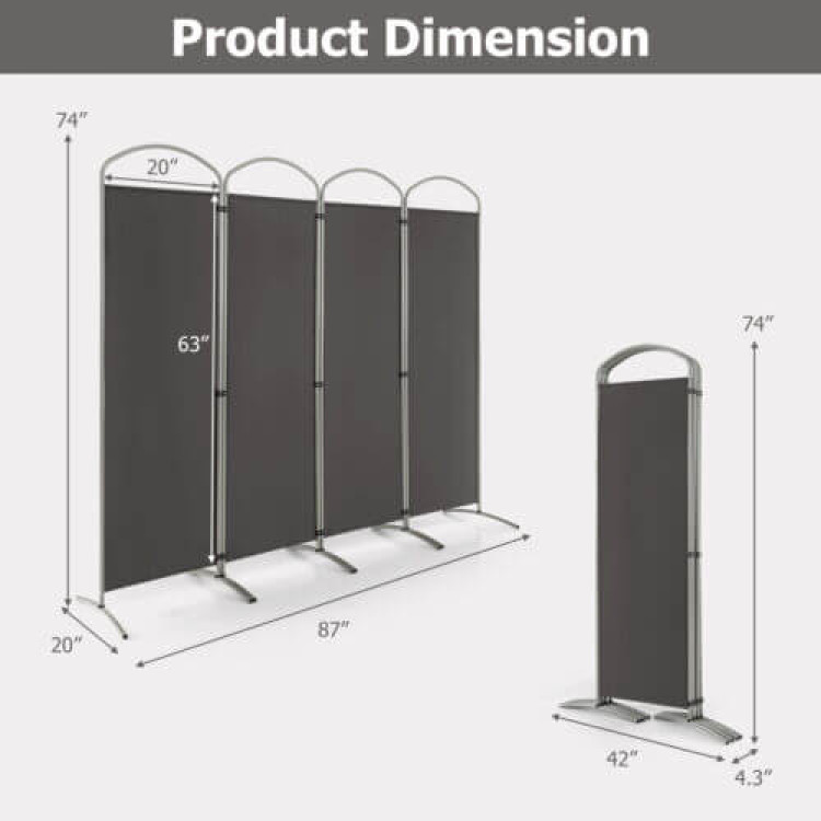 6.2Feet Folding 4-Panel Room Divider for Home Office Living Room - Gallery View 5 of 10