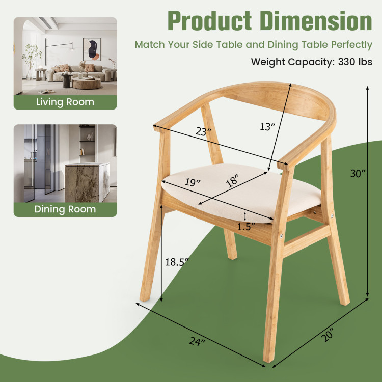 Bamboo Leisure Chair with Armrest and Curved Backrest - Gallery View 4 of 9