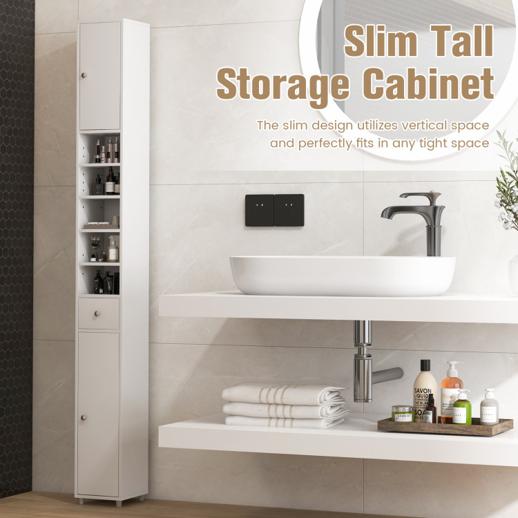 Bathroom Tall Slim Cabinet Freestanding Storage Cabinet with Doors Shelves