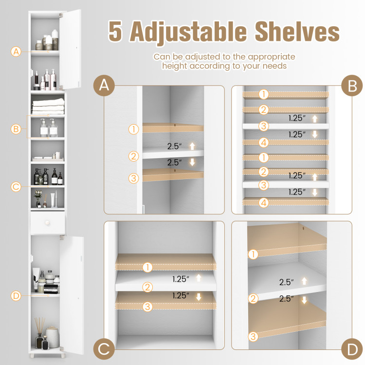 Costway Bathroom Tall Cabinet Slim Freestanding Storage Organizer Cupboard  W/ 2 Doors