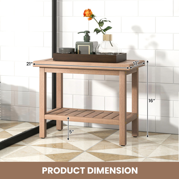 Spa™ Teak Shower Bench with Shelf - Safety and Style For The