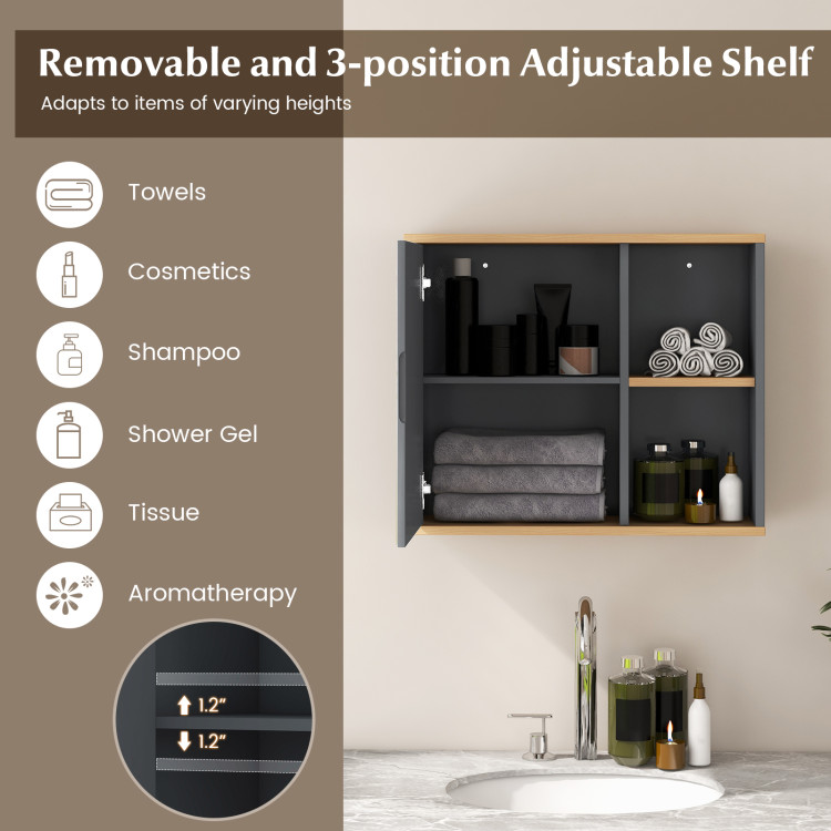 Wall Mounted Bathroom Mirror Cabinet with 5-level Height-adjustable Shelf -  Costway