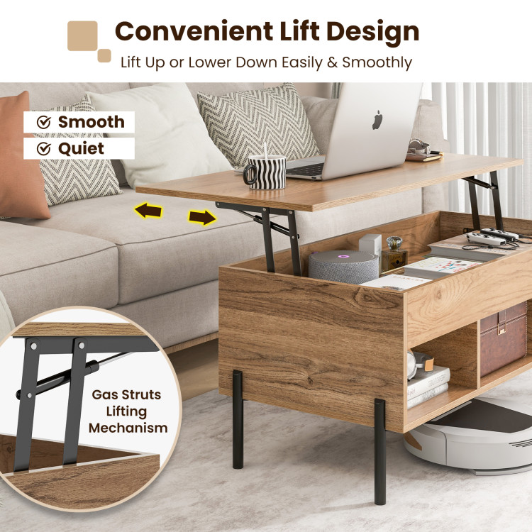 Living Room Central Table with Lifting Tabletop and Metal Legs - Costway