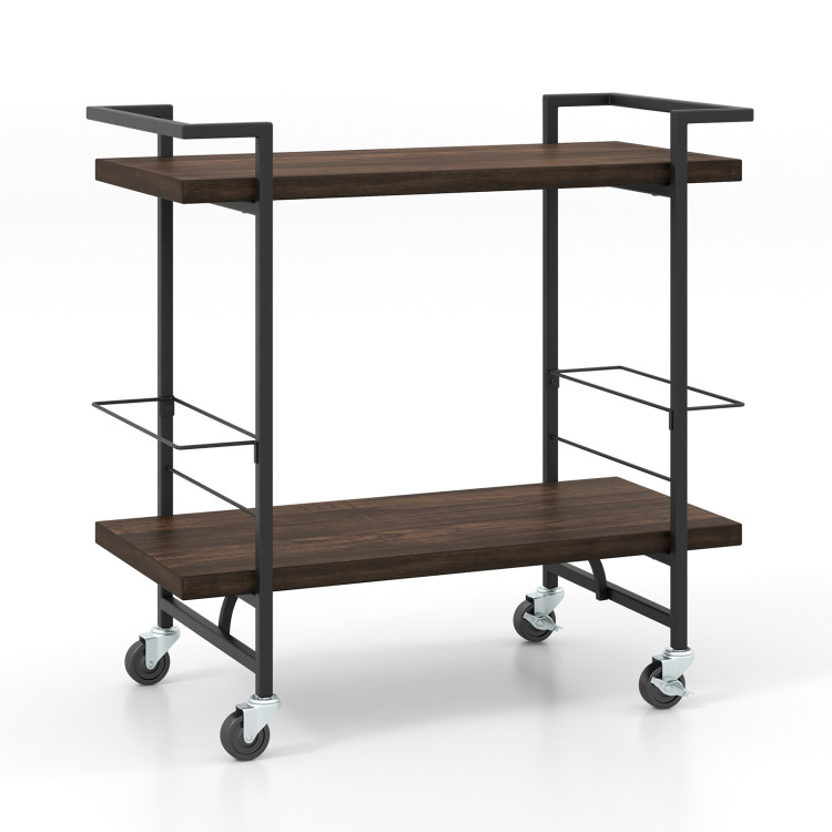 2-Tier Home Bar Cart with Lockable Wheels and Heavy-Duty Metal Frame - Gallery View 1 of 10