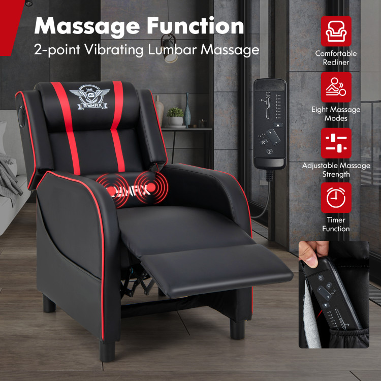Red PU Leather Gaming Recliner Chair Single Massage Lounge Sofa with Lumbar  Cushion