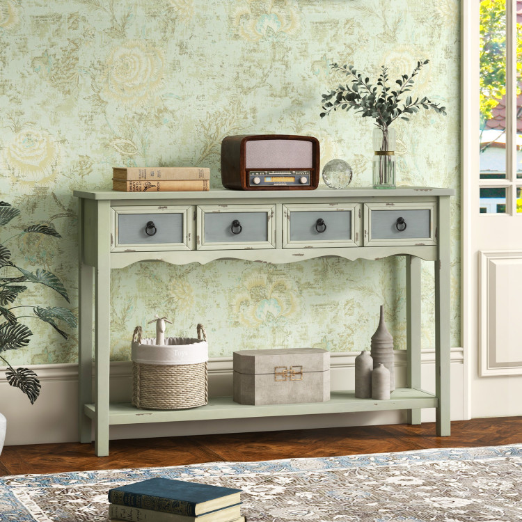 Costway Console Table Industrial Large Drawers Storage Shelf Narrow  Entryway Hallway