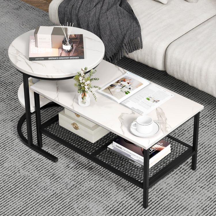 Set of 2 Nesting Coffee Table with Extra Storage Shelf for Living Room ...