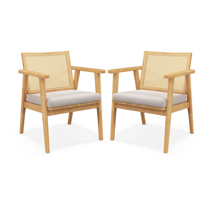 Mid Century Modern Accent Chairs Set of 2 with Breathable Rattan Back - Gallery View 1 of 9