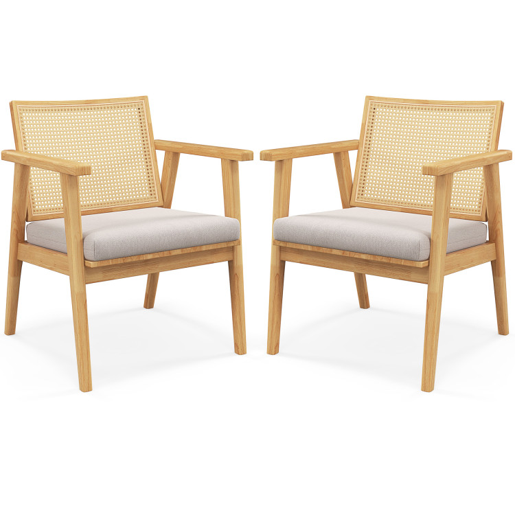 Mid Century Modern Accent Chairs Set of 2 with Breathable Rattan Back - Gallery View 4 of 9