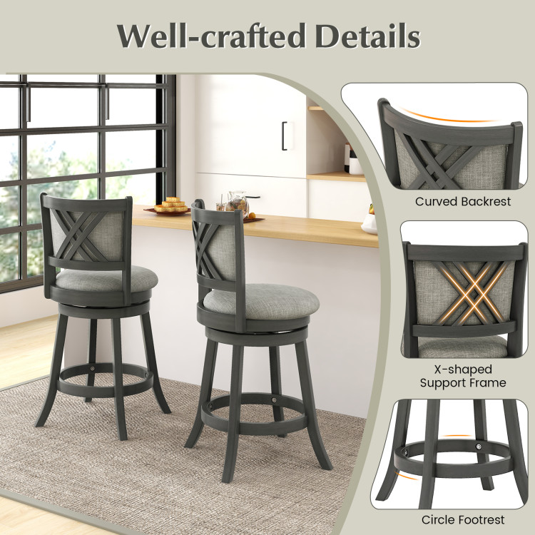 Swivel Bar Stools Set of 2 with Soft-padded Back and Seat - Gallery View 9 of 9